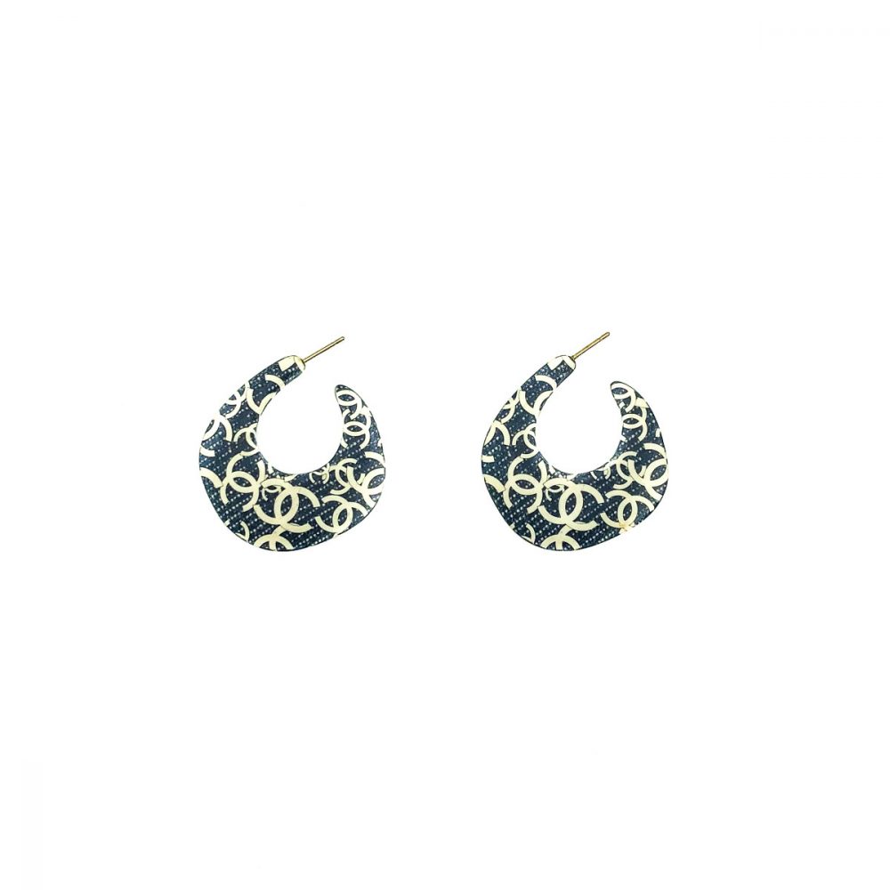 Vintage Chanel Denim Creole Earrings