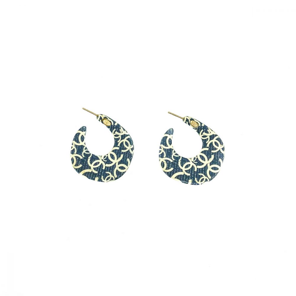 Vintage Chanel Denim Creole Earrings