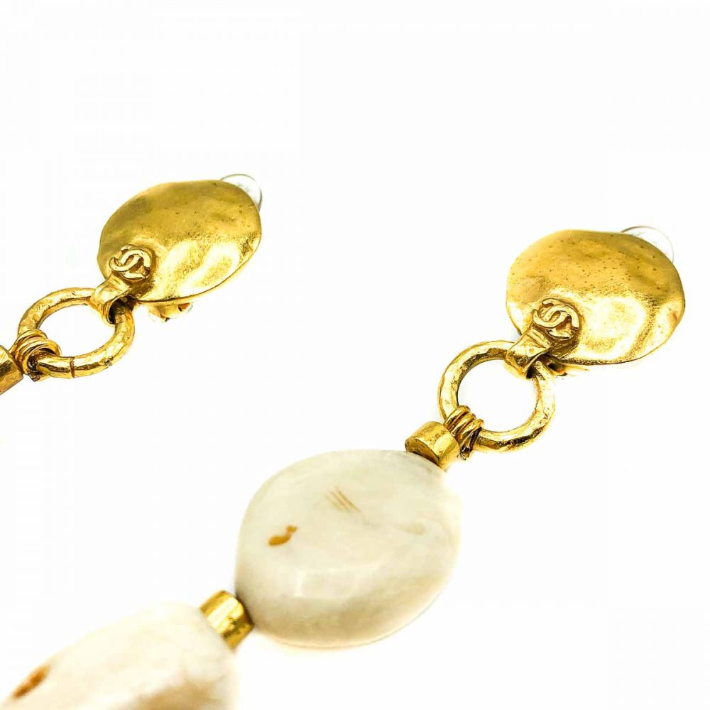 Vintage Chanel Gold Pebble Logo Earrings