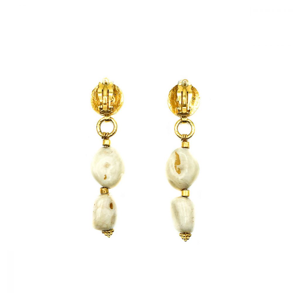 Vintage Chanel Gold Pebble Logo Earrings