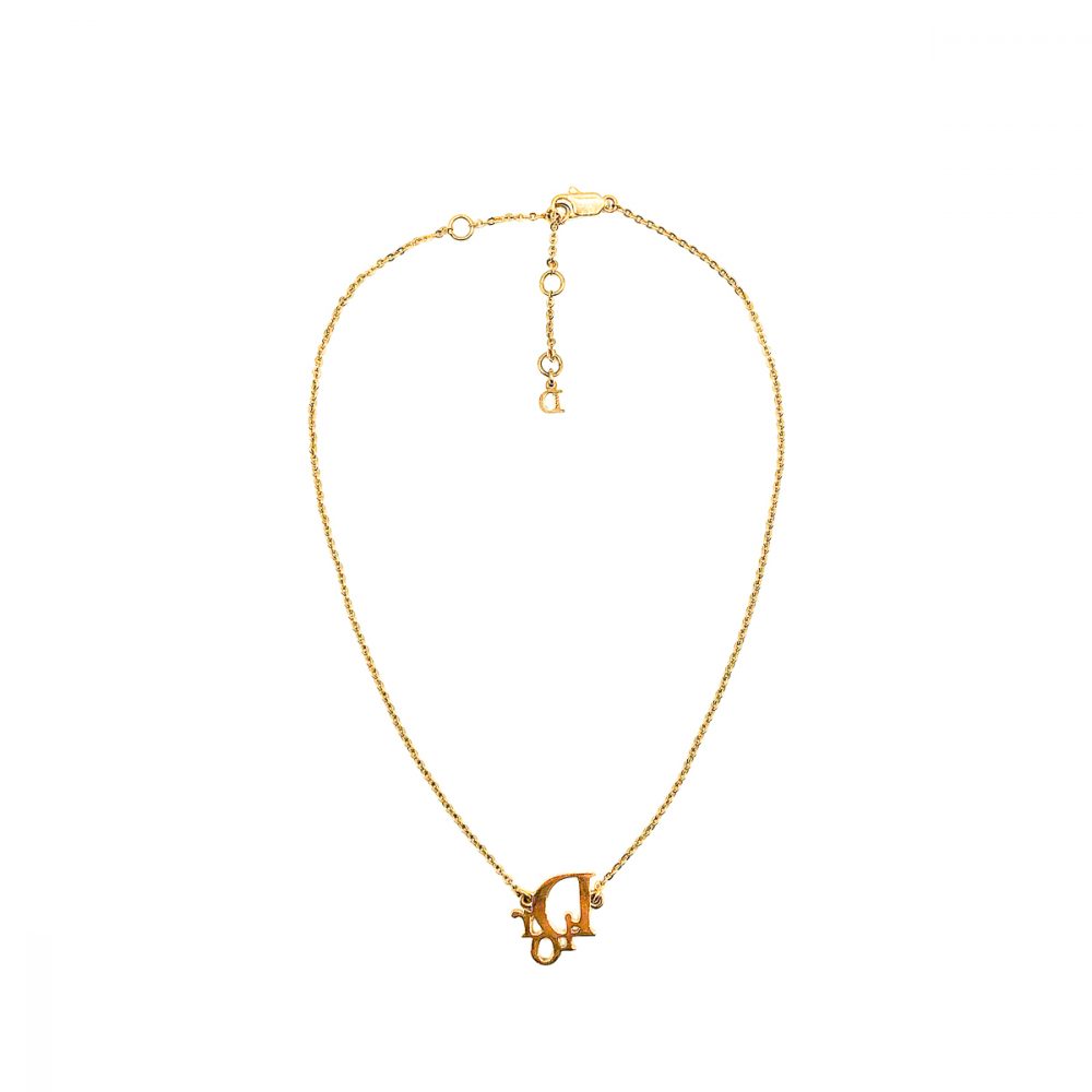 Vintage Dior Crystal Logo Necklace