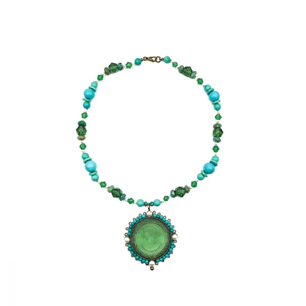 Vintage Turquoise Intaglio Necklace