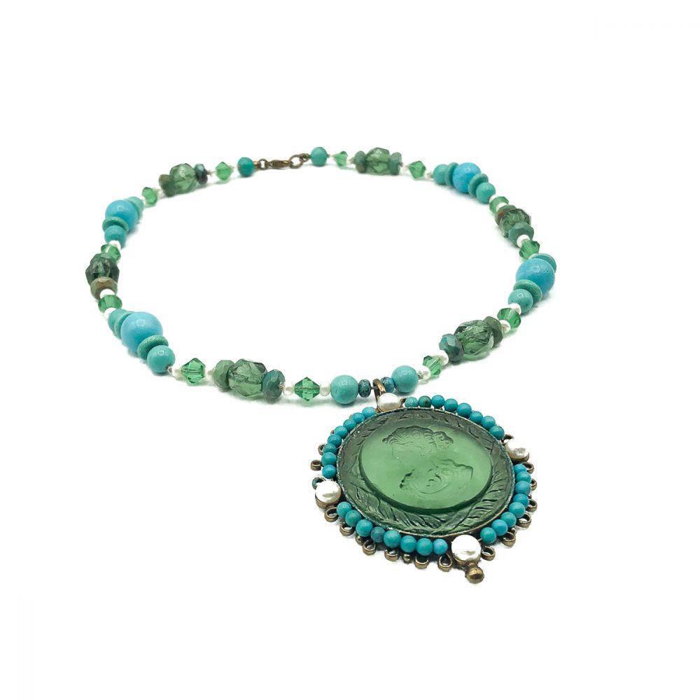Vintage Turquoise Intaglio Necklace