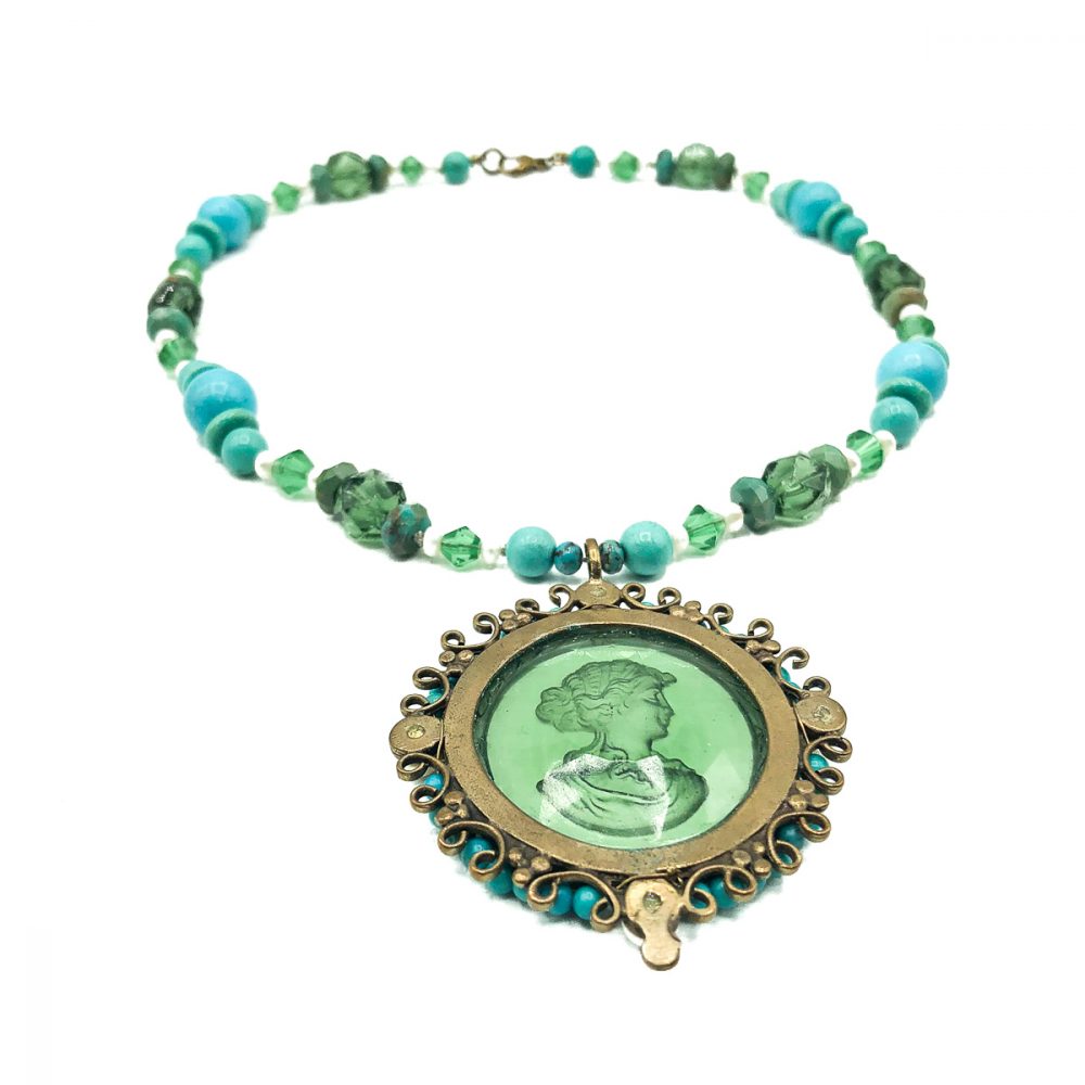 Vintage Turquoise Intaglio Necklace