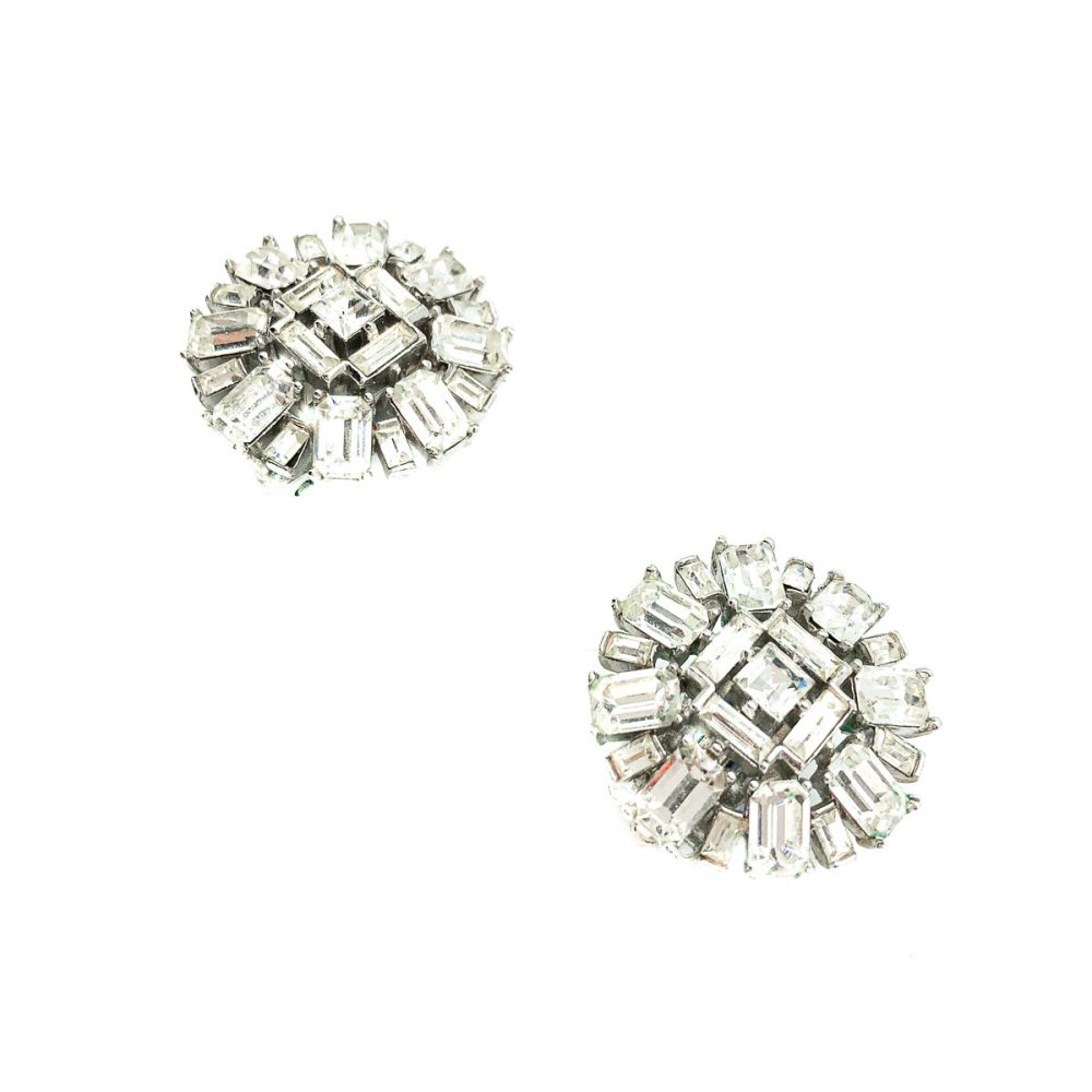 Trifari Silver & Crystal Cocktail Earrings