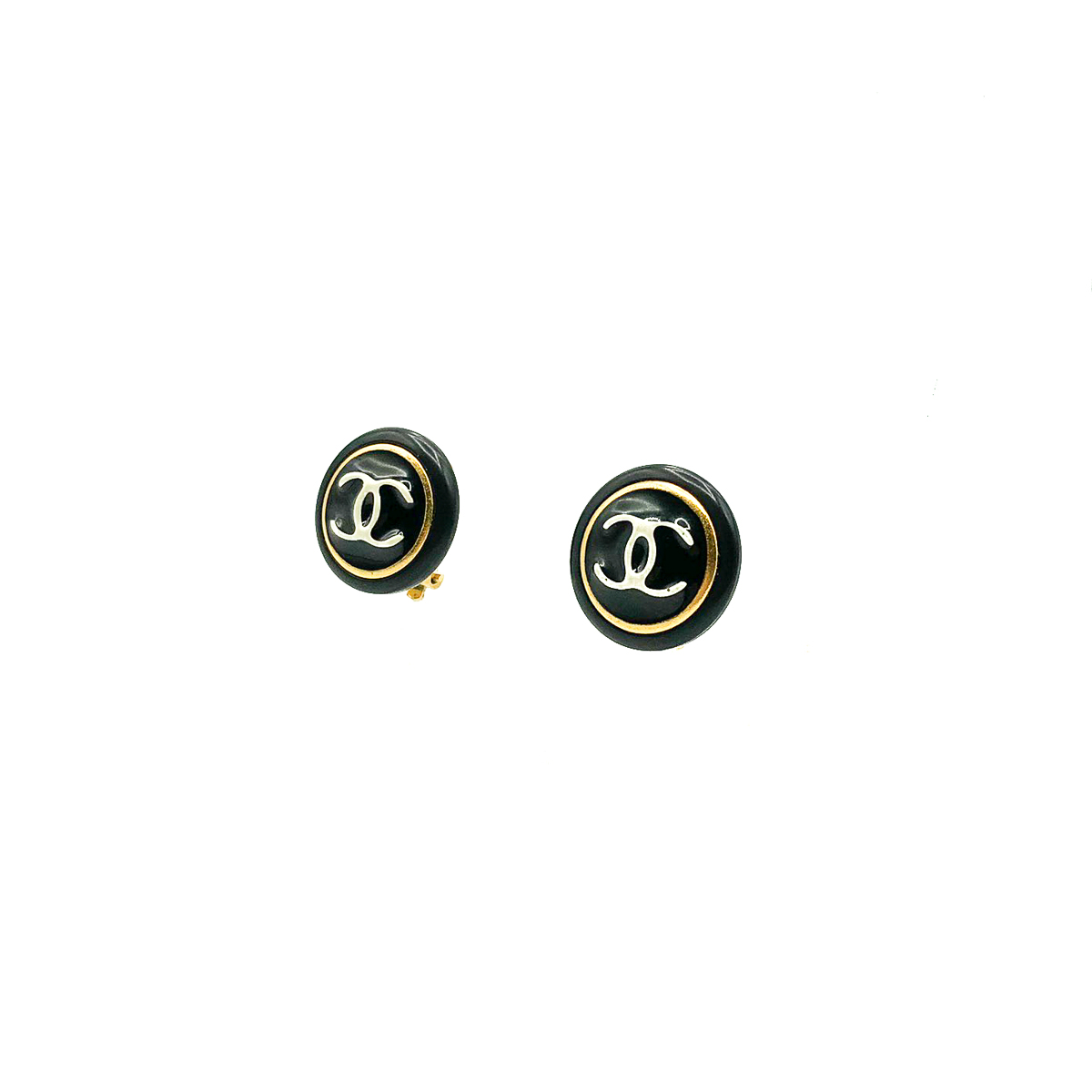 Jennifer Gibson Jewellery Vintage Chanel Monochrome Logo Earrings 4 899 (4) Vintage Chanel Monochrome Logo Earrings