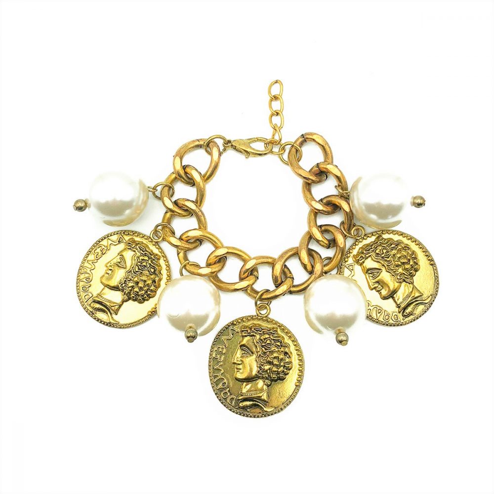 Vintage Pearl Coin Charm Bracelet