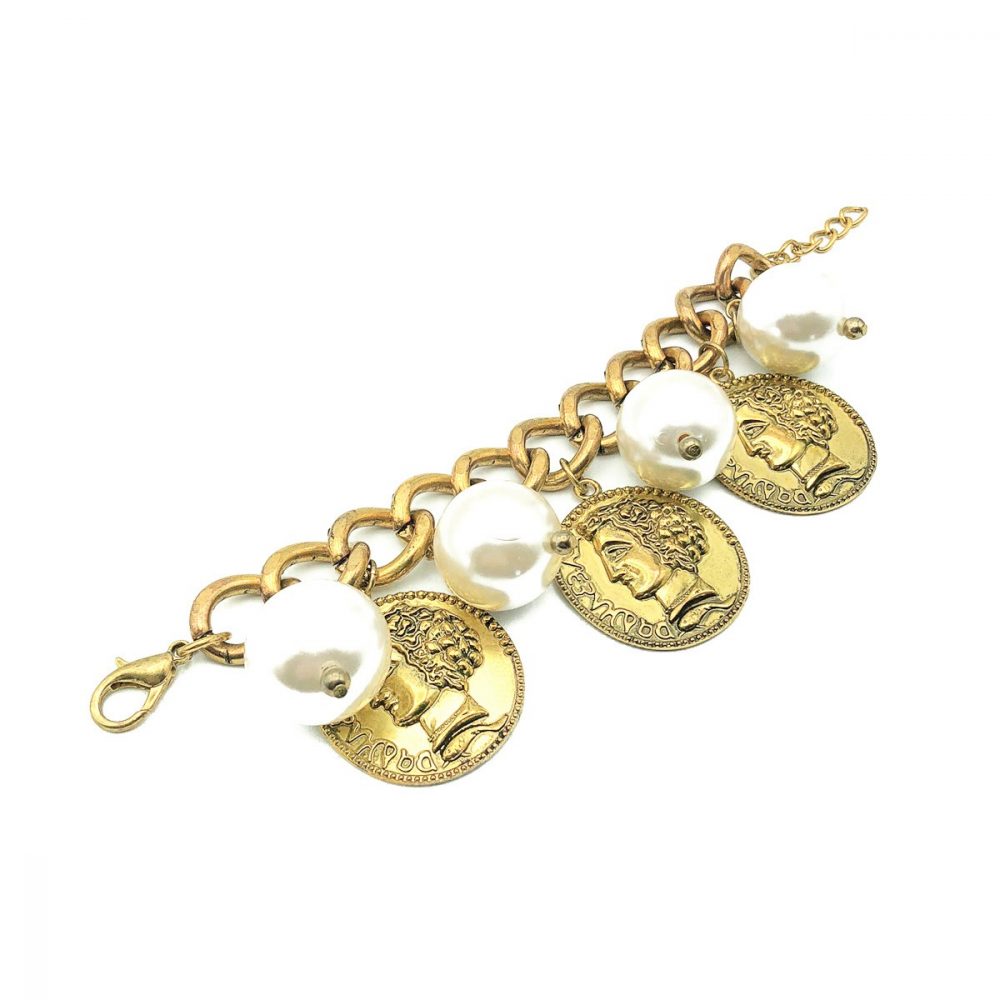 Vintage Pearl Coin Charm Bracelet