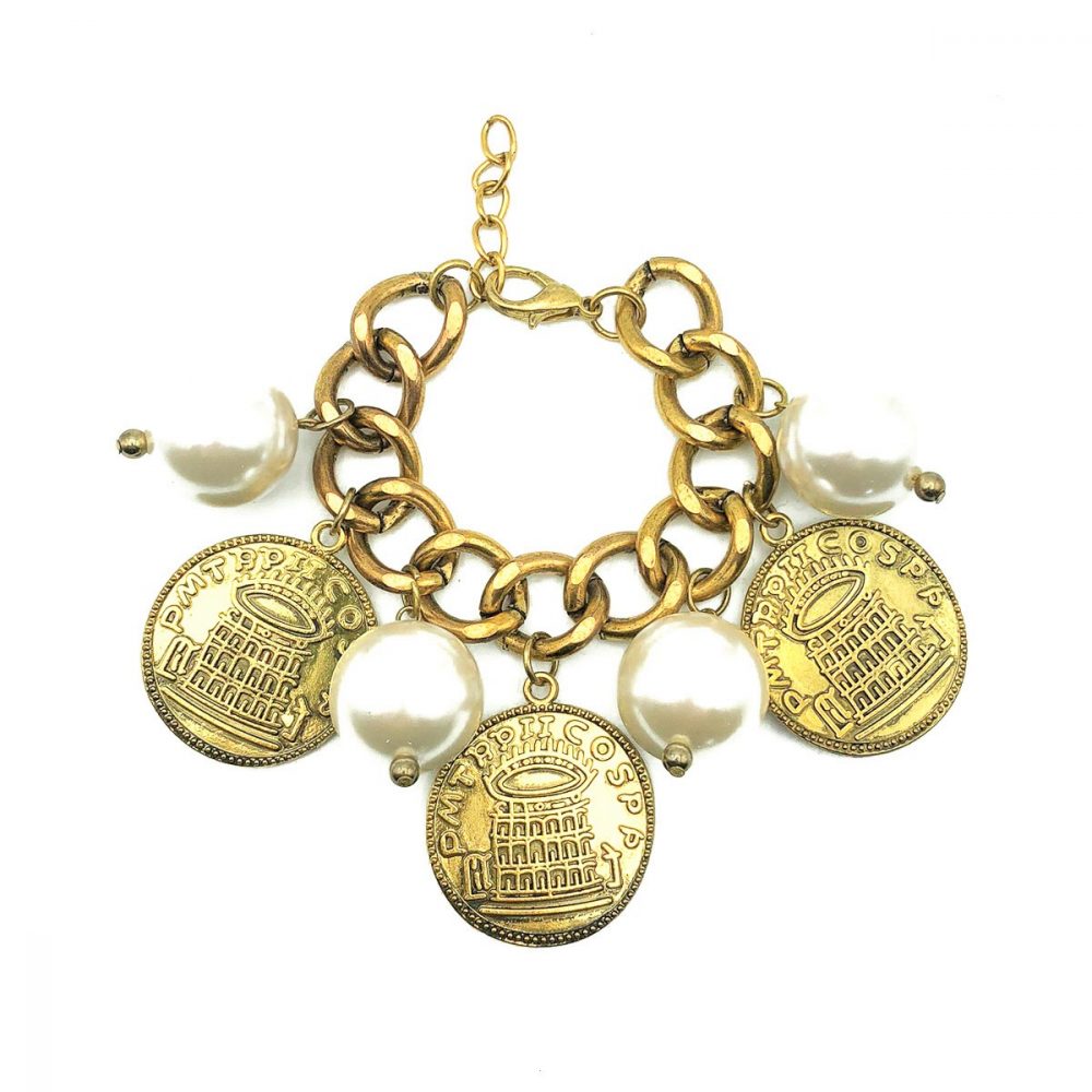 Vintage Pearl Coin Charm Bracelet