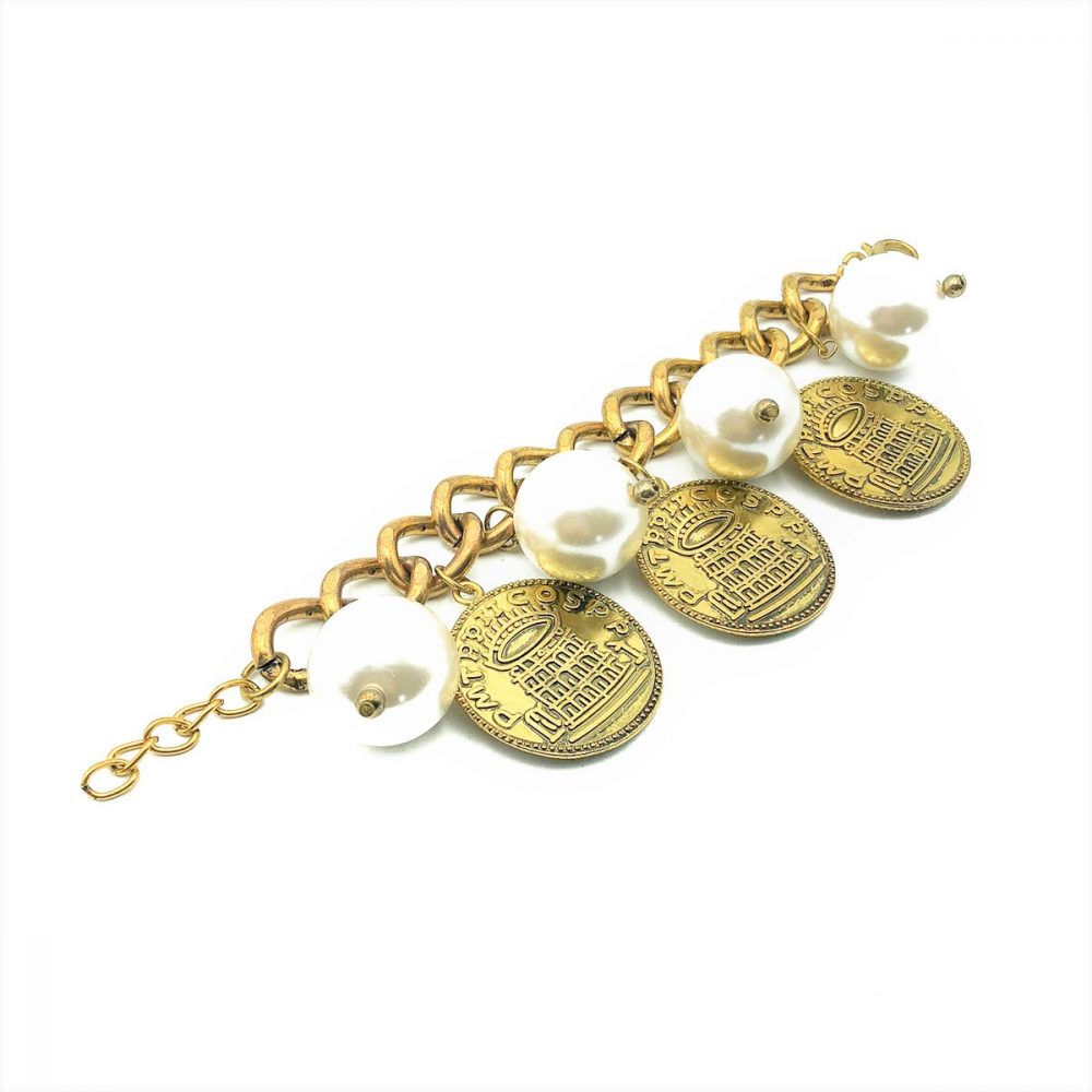 Vintage Pearl Coin Charm Bracelet