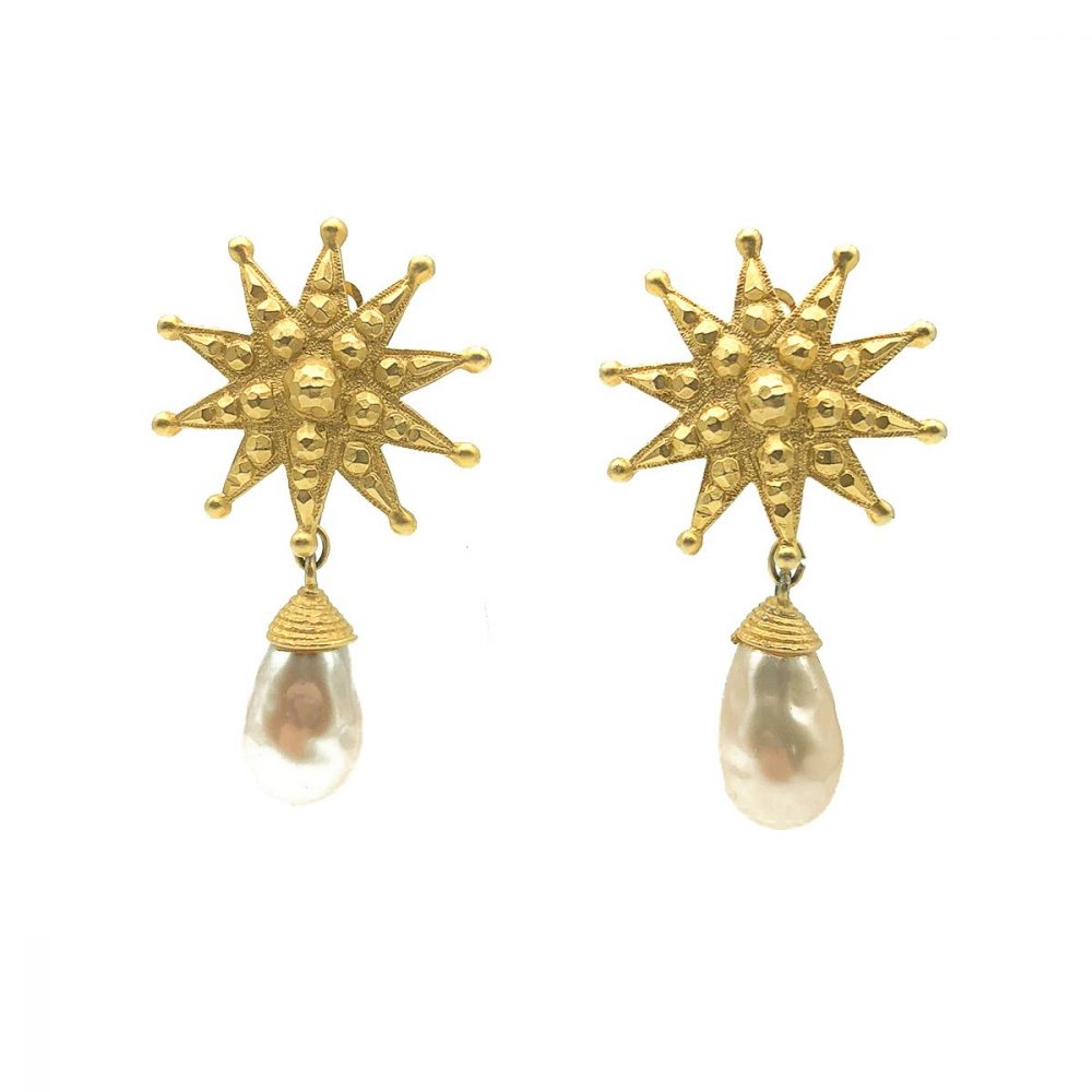 Vintage Merola London Starburst Pearl Earrings