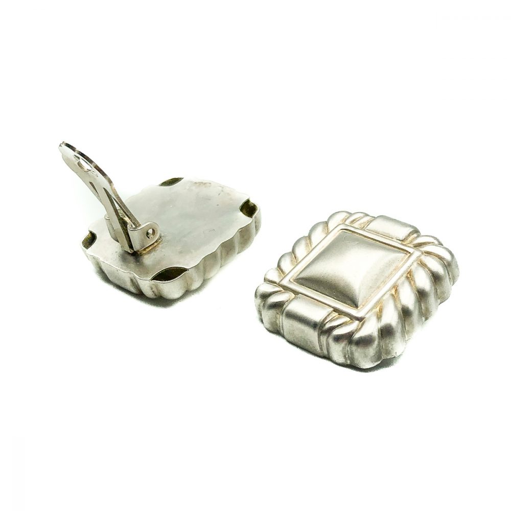 Vintage Silver Square Clip Earring