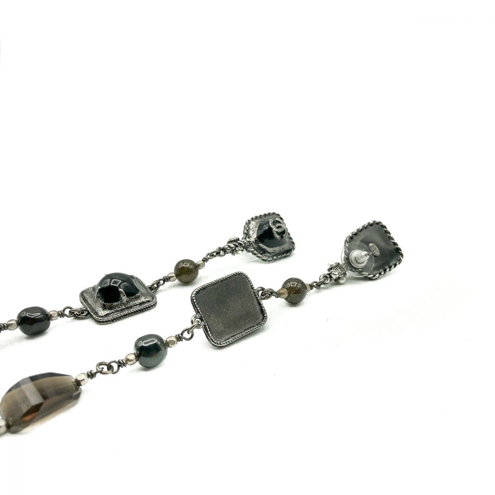 Chanel Gunmetal Drop Earrings