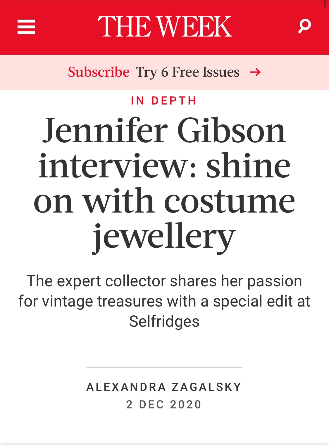 Jennifer Gibson Jewellery Interview THE WEEK December 2020