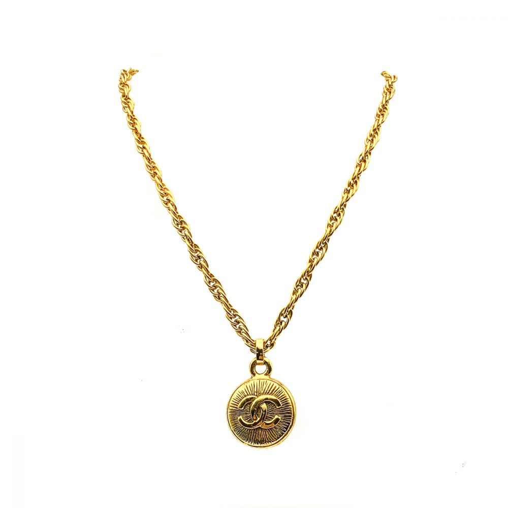 Vintage Chanel Sunburst Logo Necklace