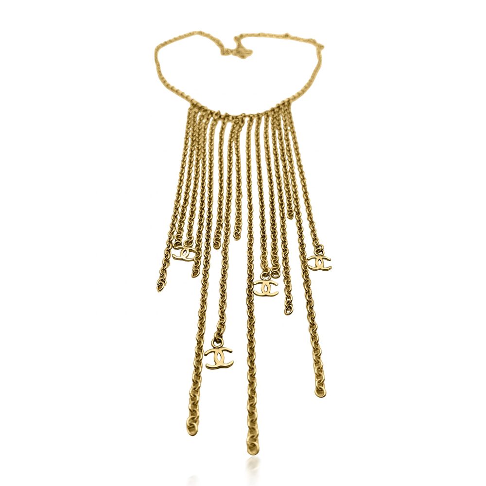 Vintage Chanel Fringe Logo Necklace