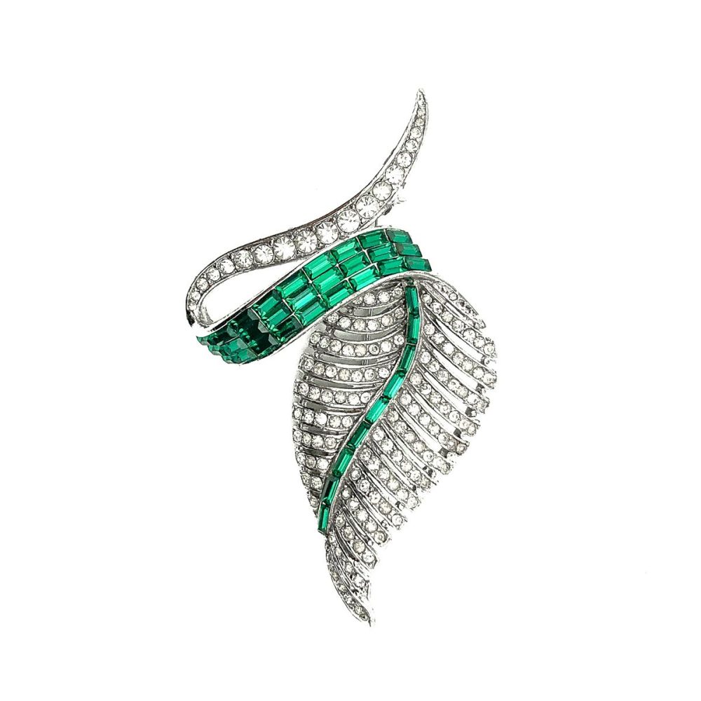 Vintage Emerald Leaf Brooch