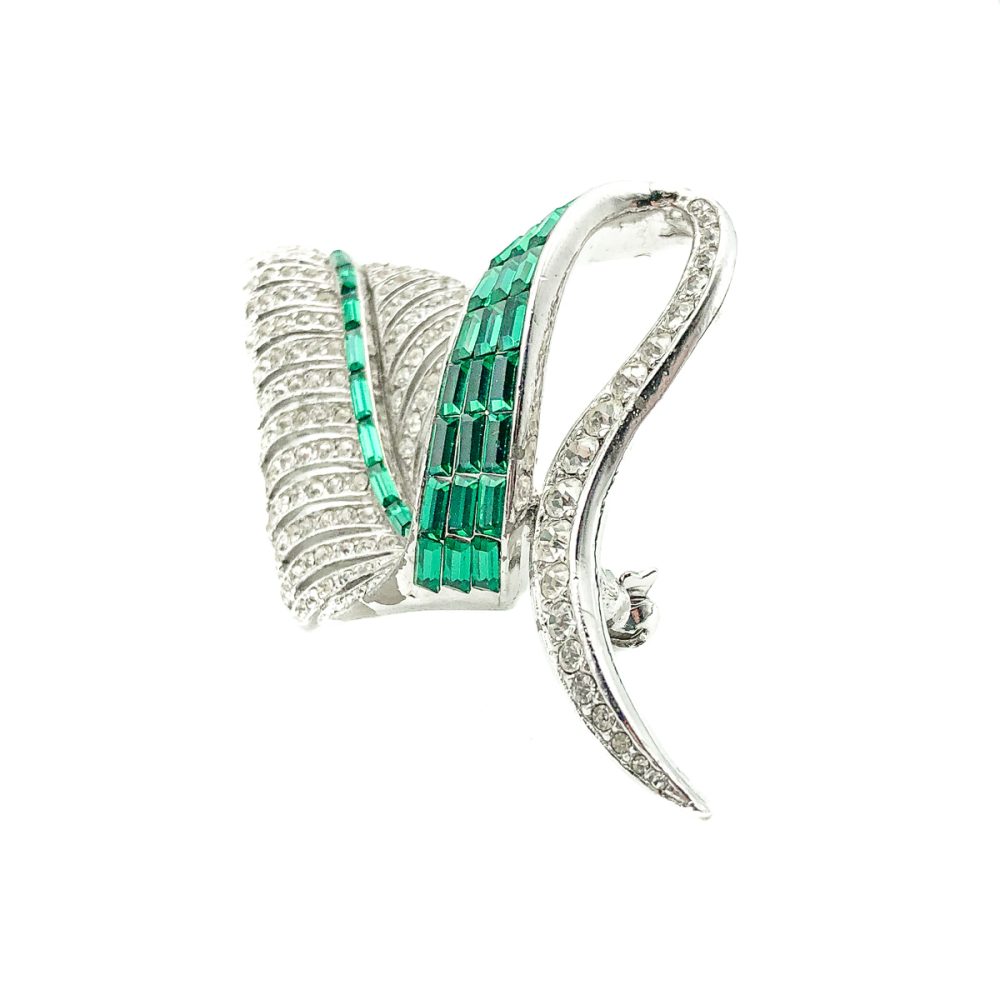 Vintage Emerald Leaf Brooch