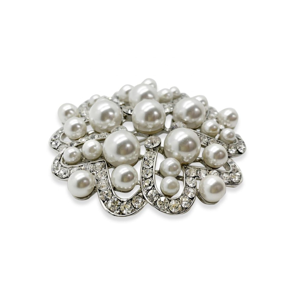Vintage Pearl Crystal Brooch