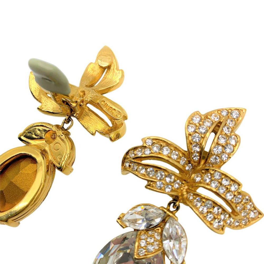 Vintage Ciner Leaf Crystal Earrings
