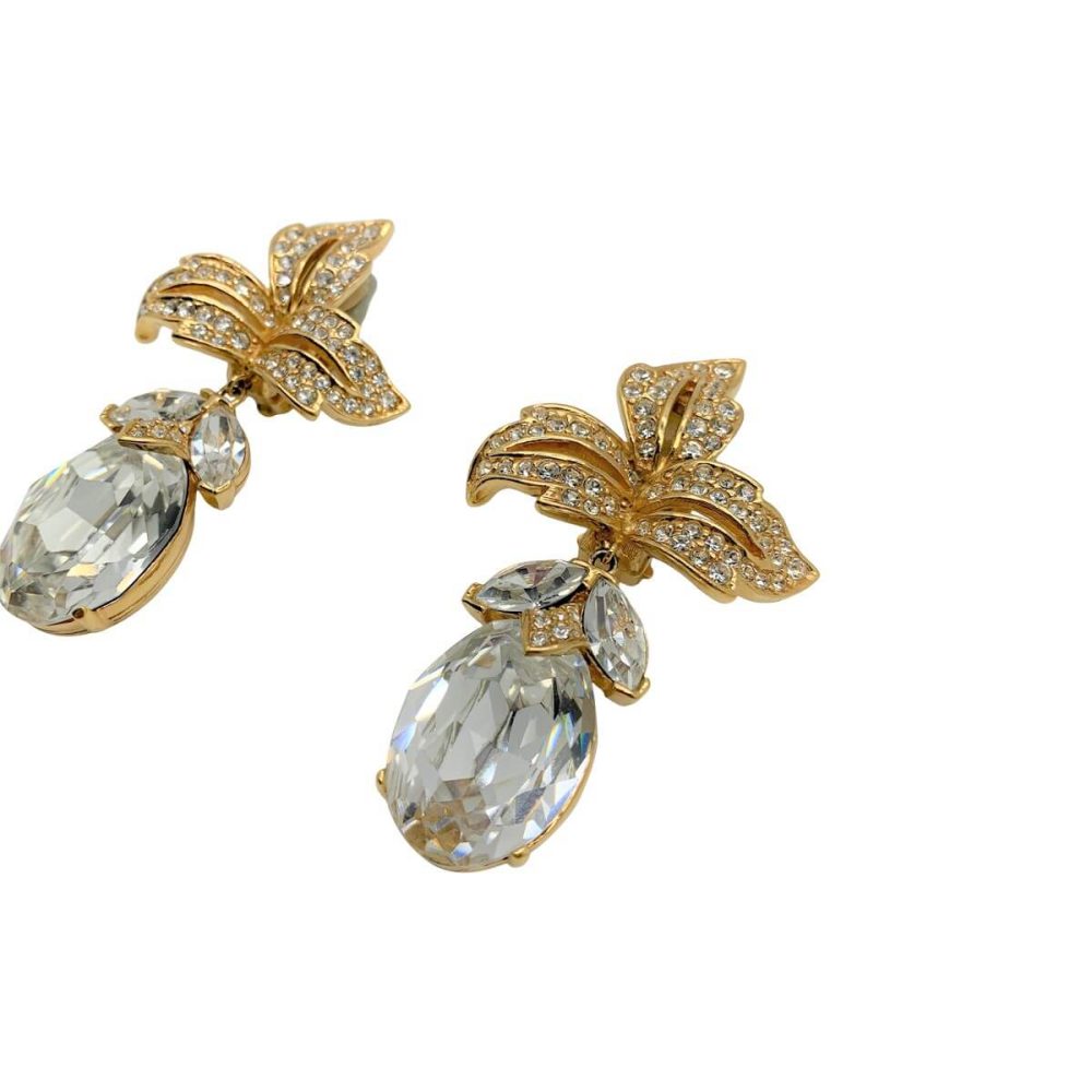 Vintage Ciner Leaf Crystal Earrings