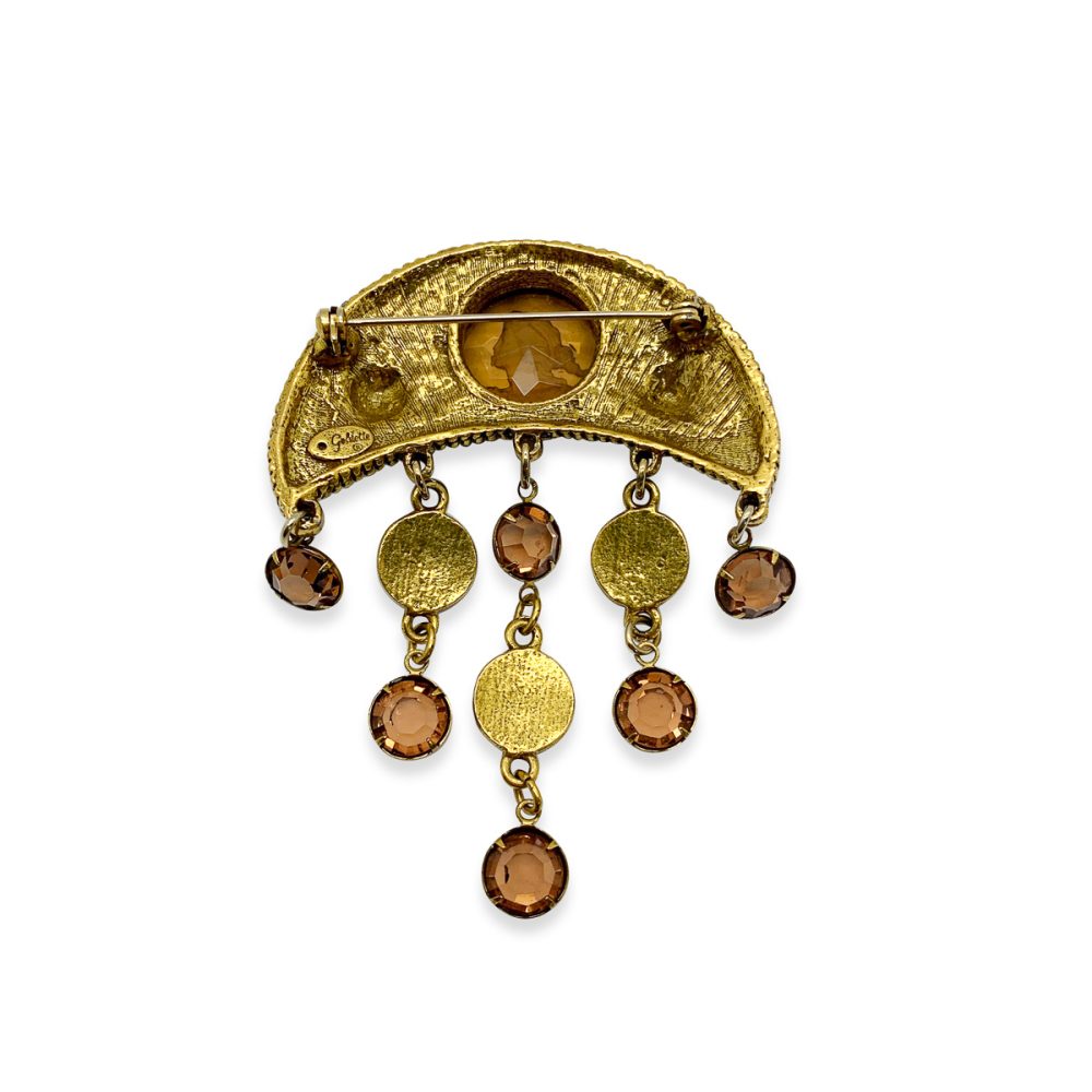 Goldette Intaglio Crescent Droplet Brooch