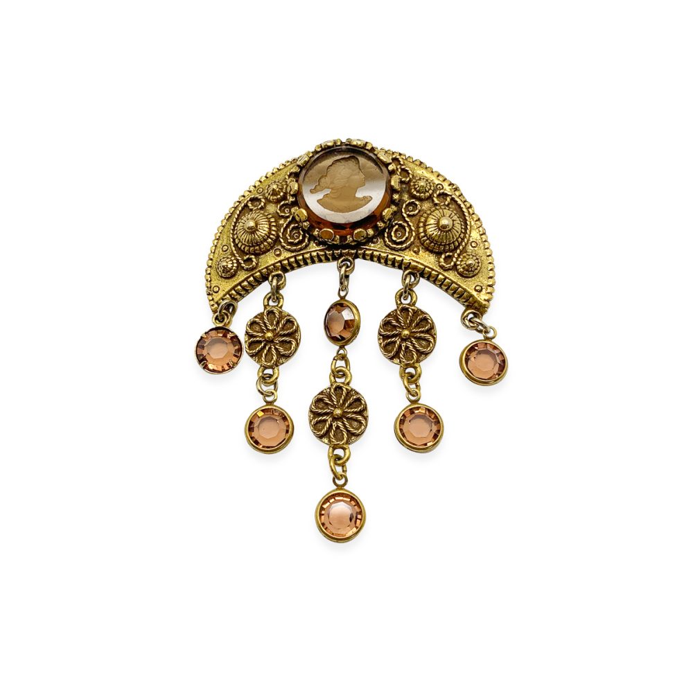 Goldette Intaglio Crescent Droplet Brooch