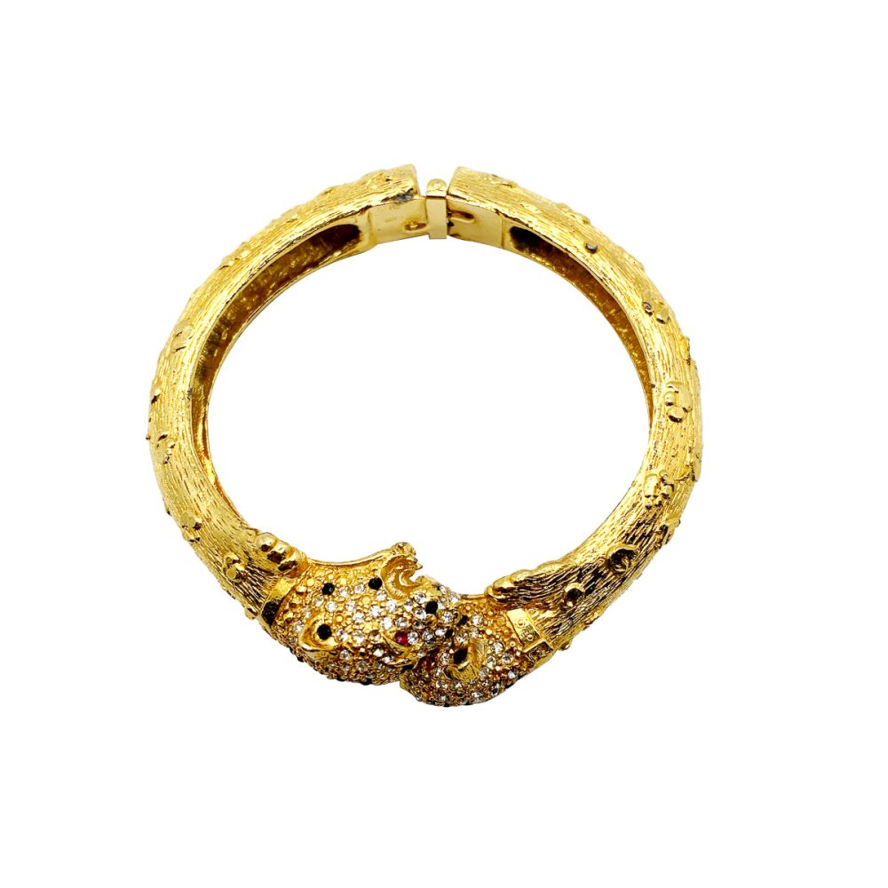 Big Cat Crystal Clamper Cuff 1980s