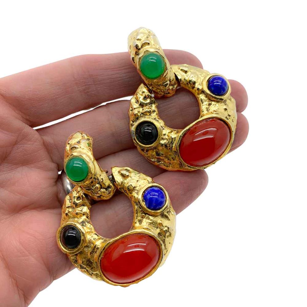 Vintage cabochon doorknocker earrings