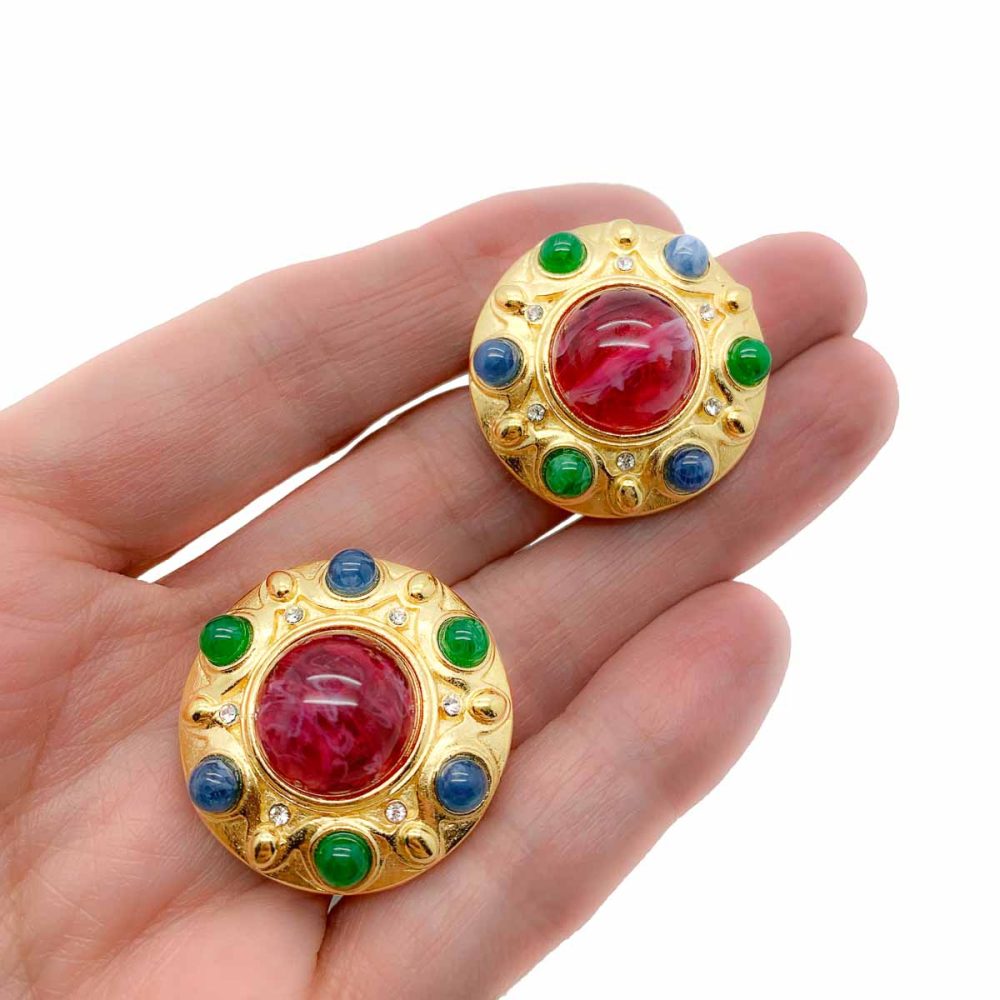 Vintage trifari flawed ruby earrings