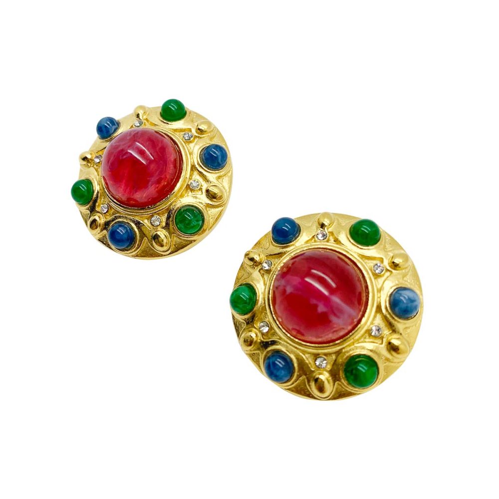 Vintage trifari flawed ruby earrings