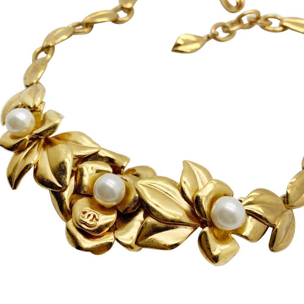 Vintage Chanel Pearl Camellia Necklace
