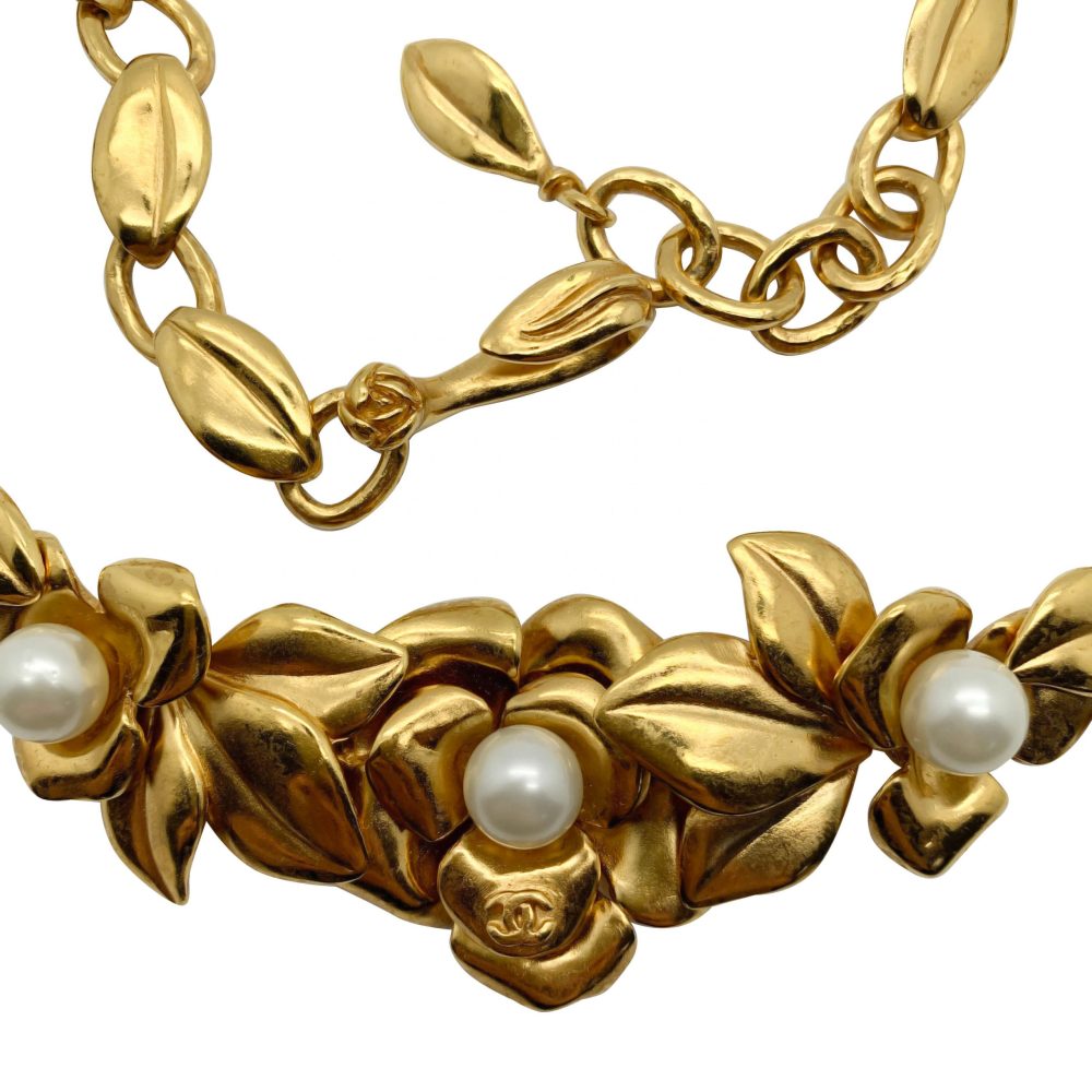 Vintage Chanel Pearl Camellia Necklace