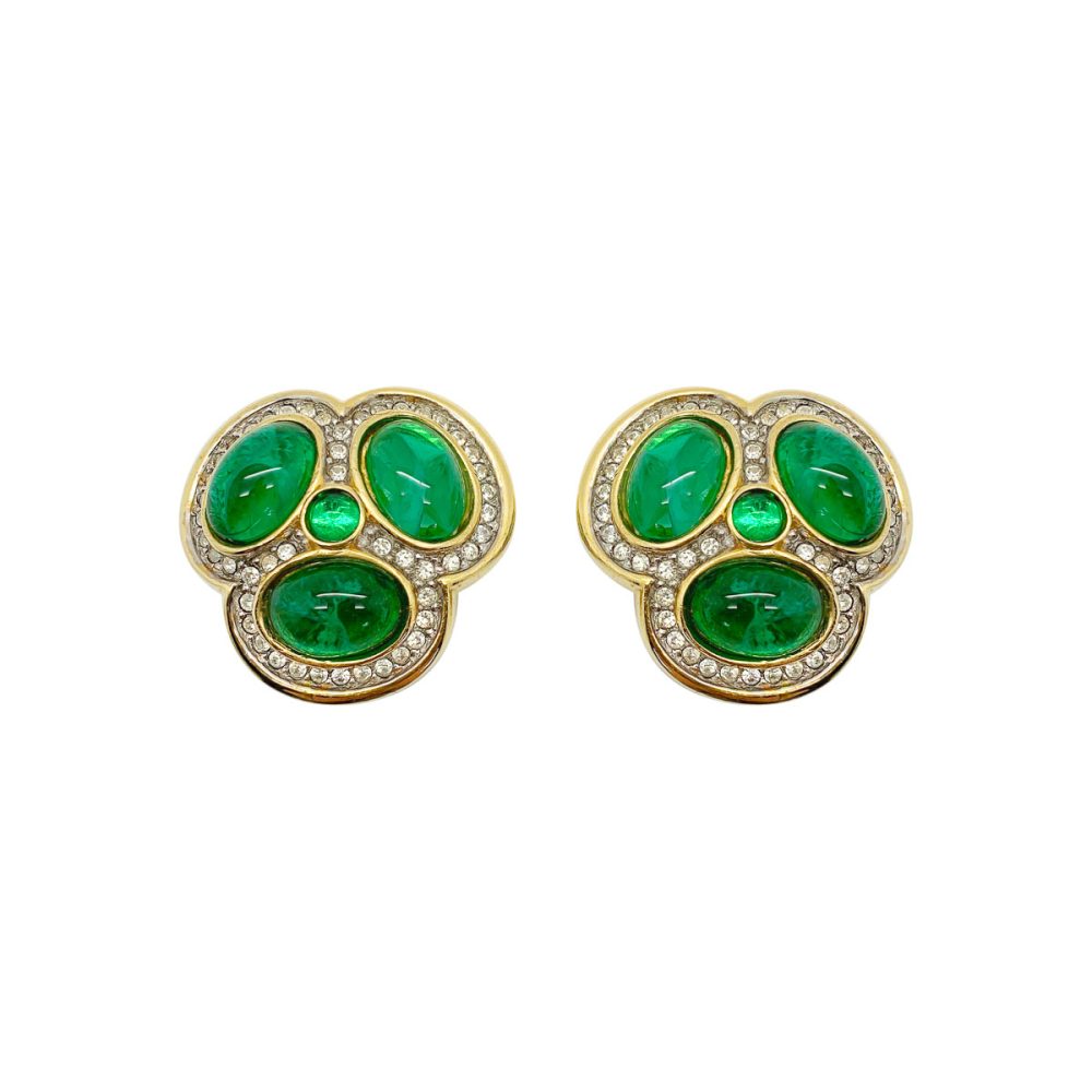 Vintage Cabochon Emerald Earrings