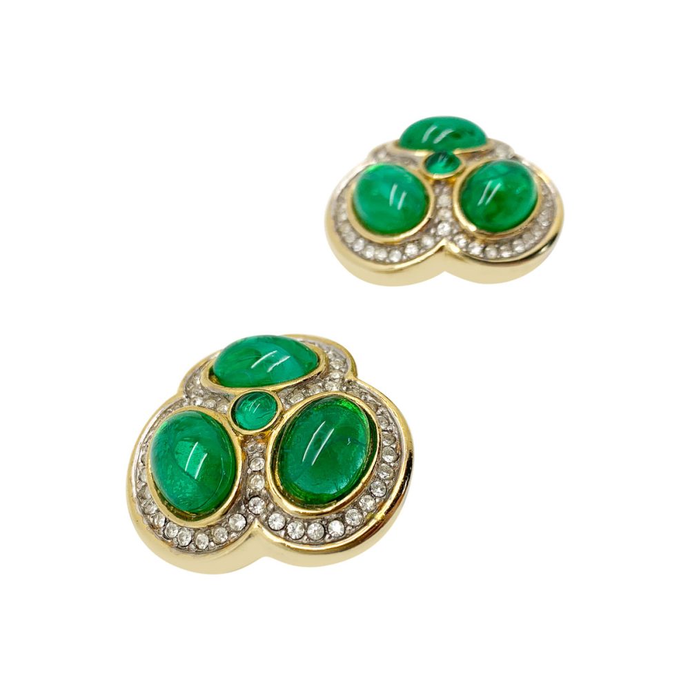 Vintage Cabochon Emerald Earrings