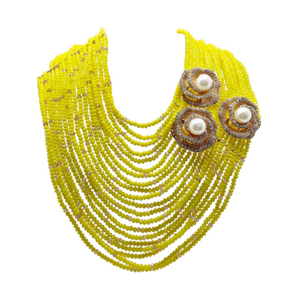 vintage yellow beaded high collar