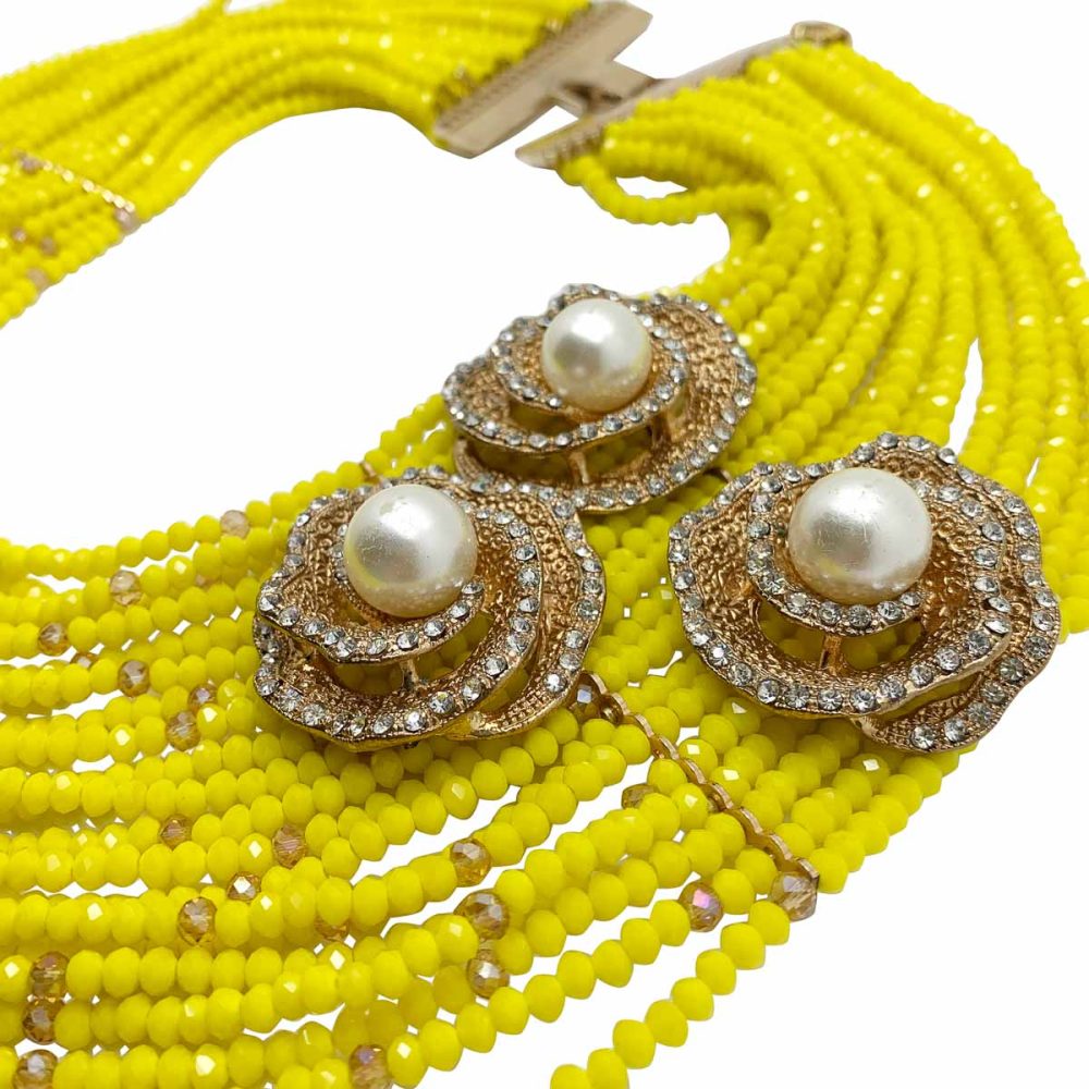 vintage yellow beaded high collar