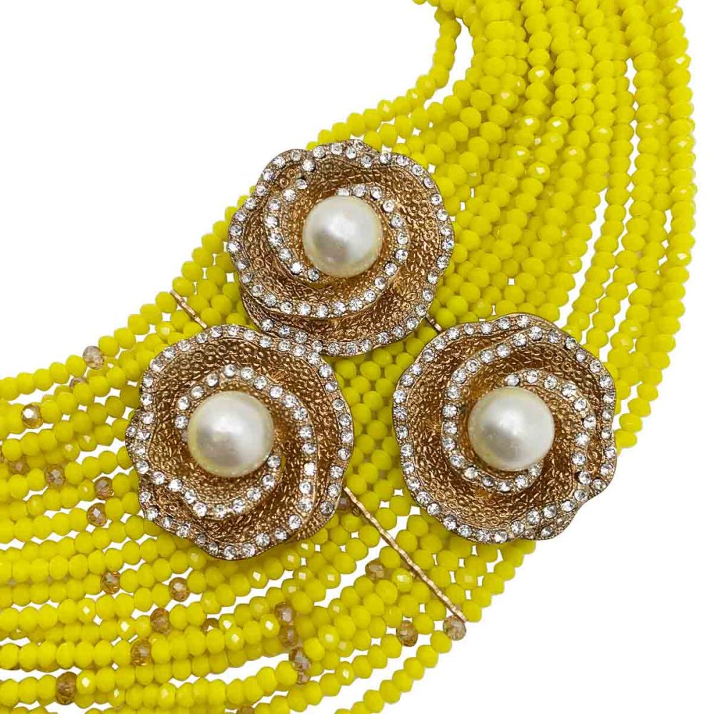 vintage yellow beaded high collar