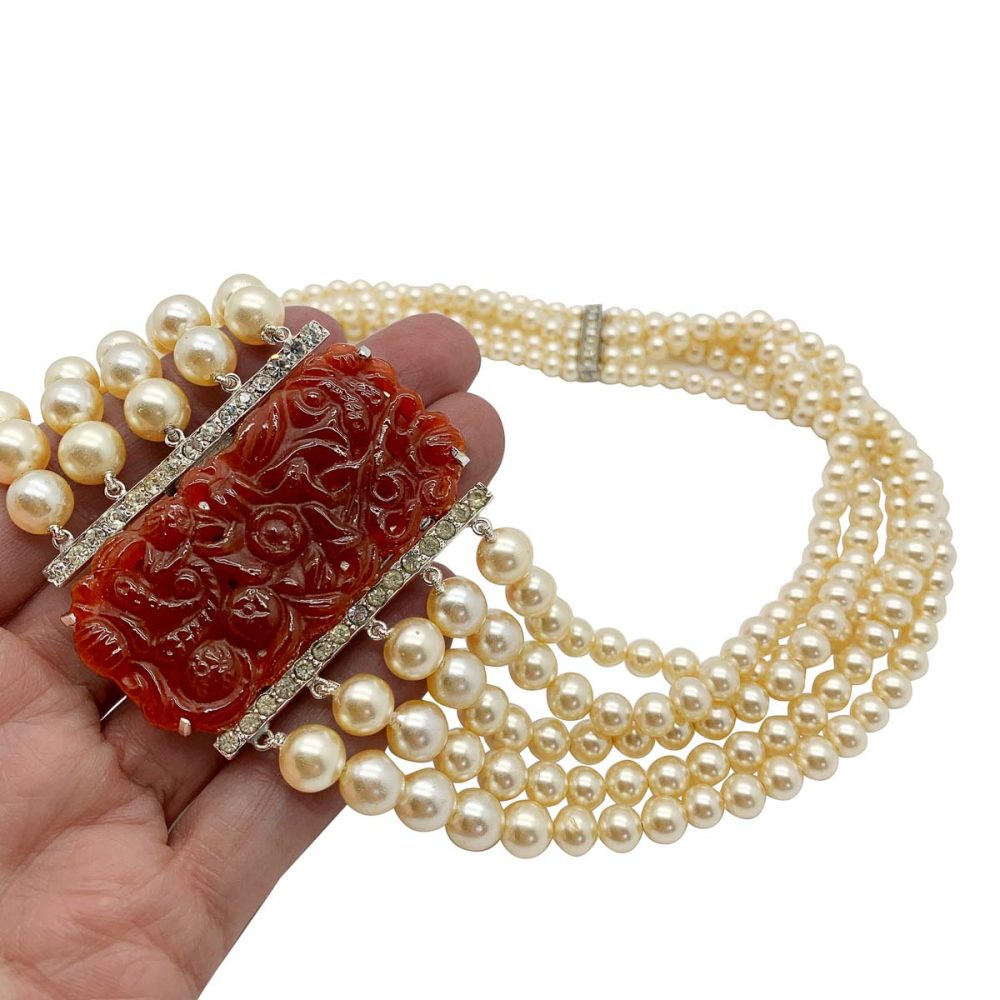Vintage Eisenberg Carved Plaque Necklace