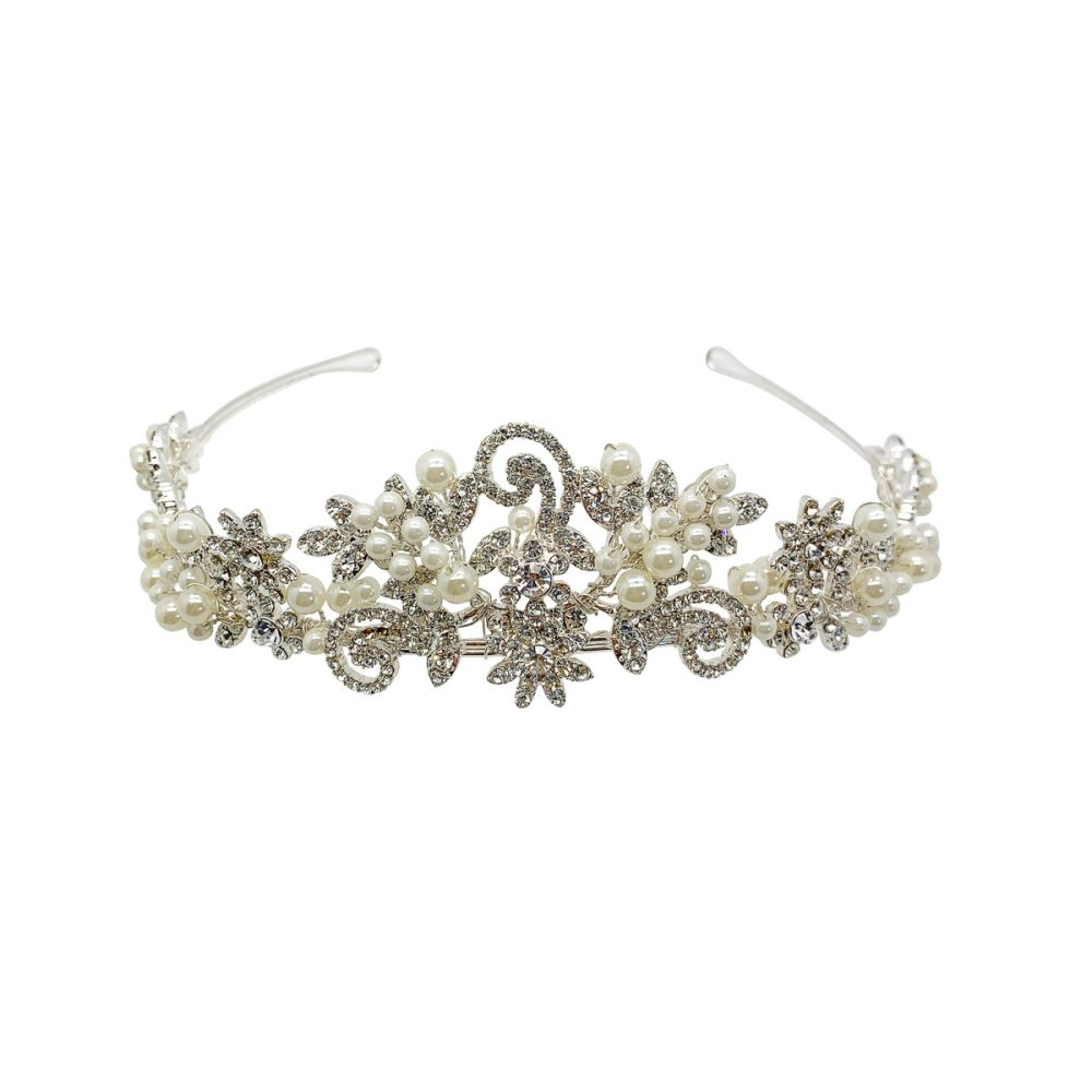 VINTAGE PEARL CRYSTAL TIARA