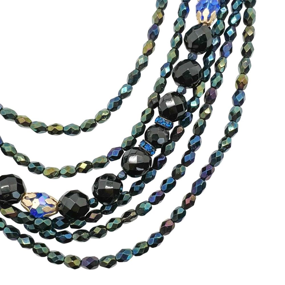 vintage midnight crystal torsade necklace 1950s