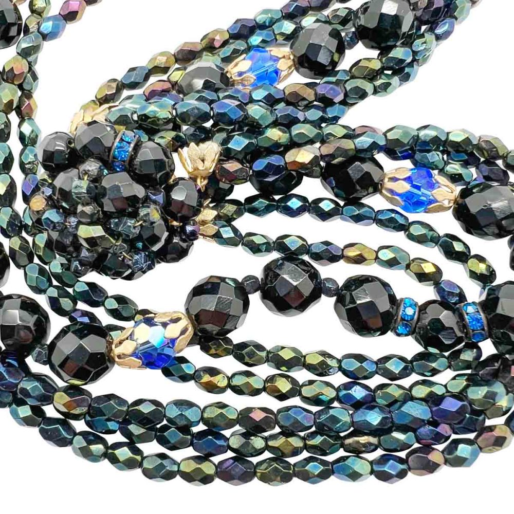 vintage midnight crystal torsade necklace 1950s