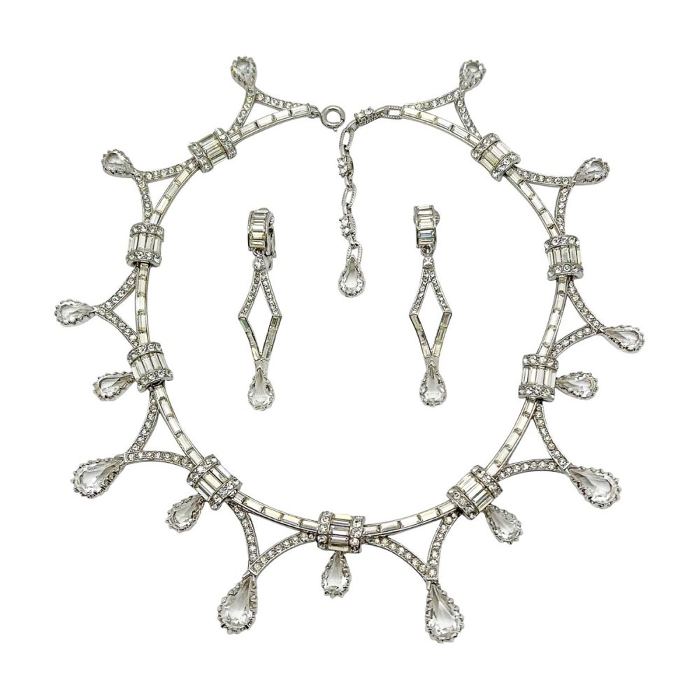 Vintage Art Deco Style Paste Droplet Collar & Earrings 1950s