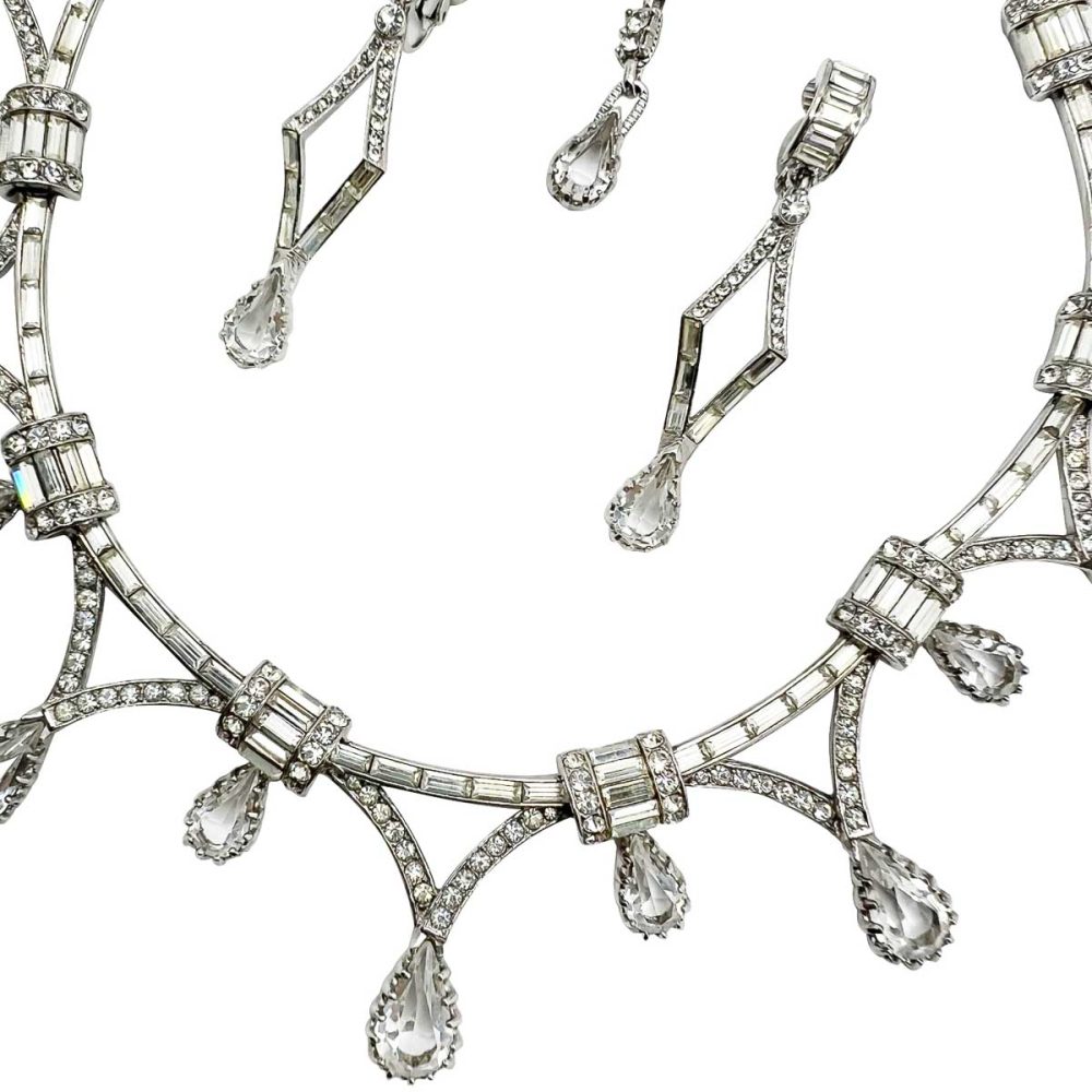 Vintage Art Deco Style Paste Droplet Collar & Earrings 1950s