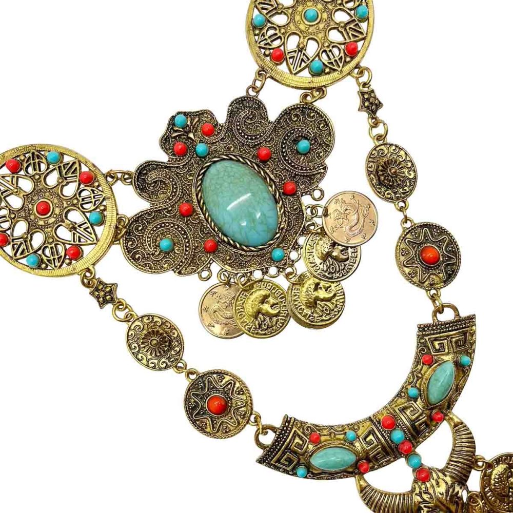 Statement turquoise coin bib necklace 2000s