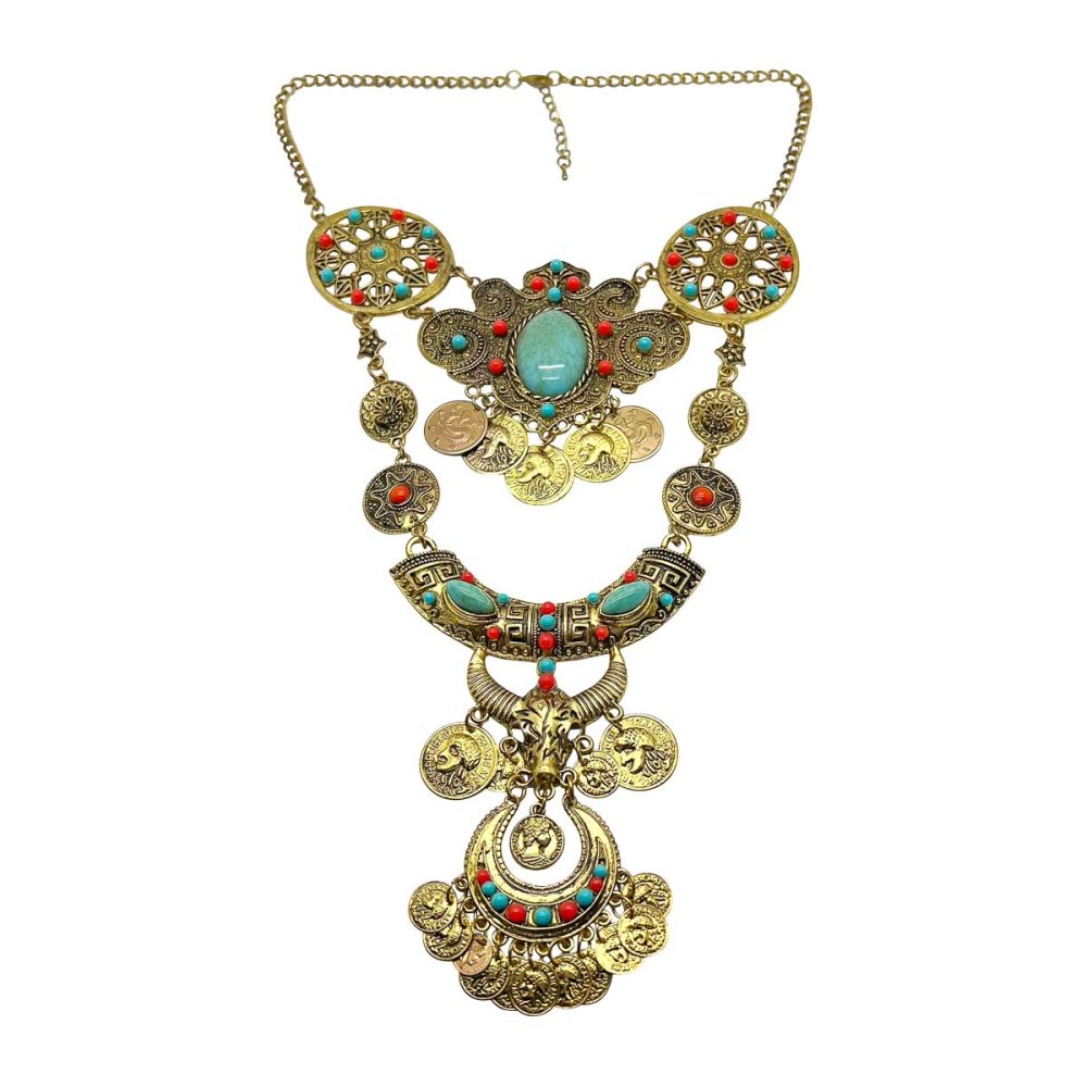 Statement turquoise coin bib necklace 2000s