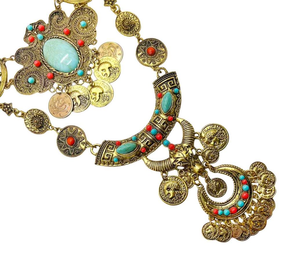 Statement turquoise coin bib necklace 2000s