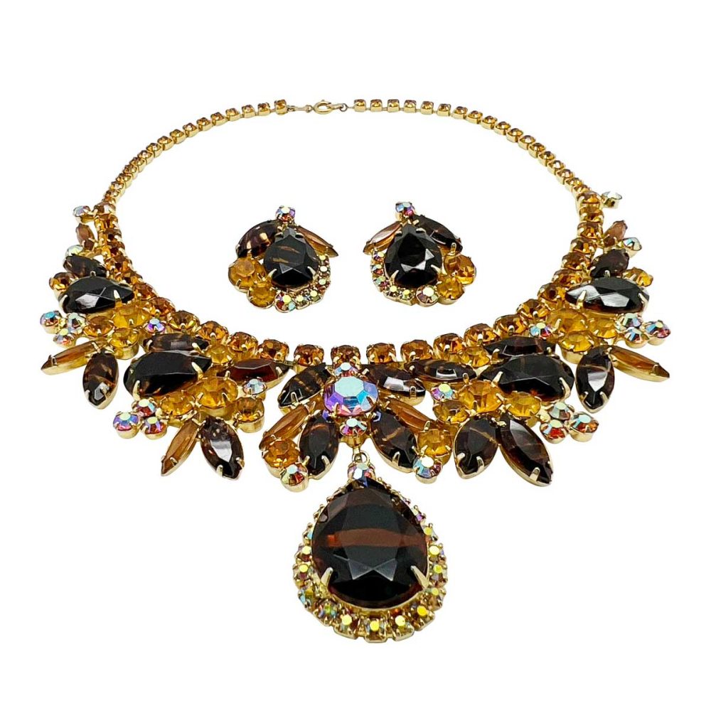 vintage Juliana Zebra Glass Crystal Demi Parure 1950s