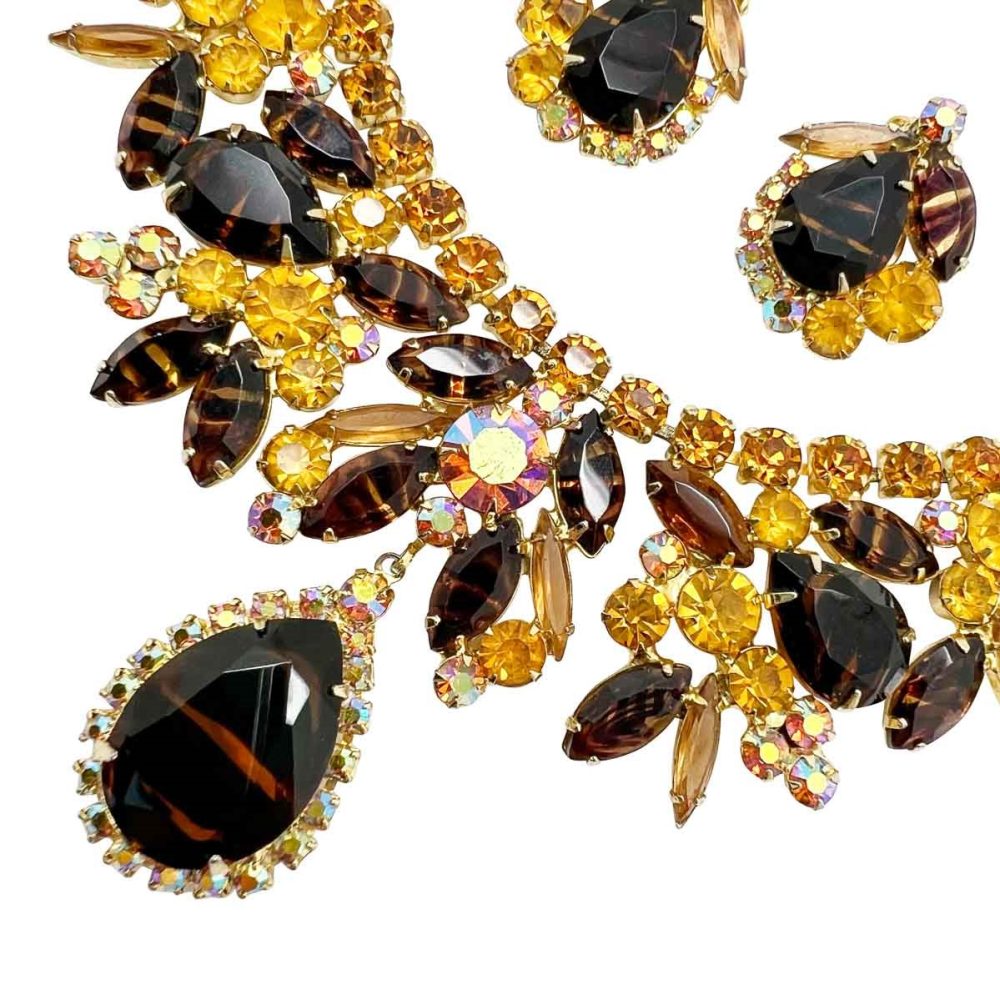 vintage Juliana Zebra Glass Crystal Demi Parure 1950s