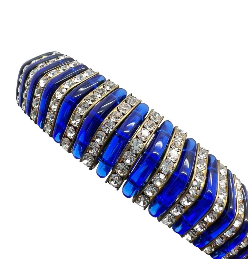 Vintage Electric Blue Poured Glass & Paste Choker 1940s